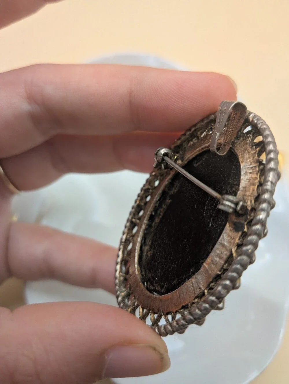 Vintage Victorian Black and Gold Romantic Silhouette Brooch Convertible Pendant